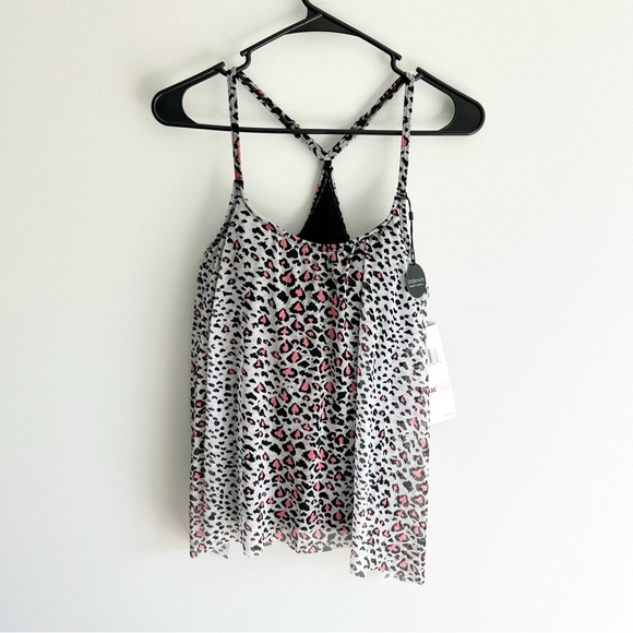 NWT Coco Reef Black Animal Print Swim Top 34C Wild Card Mesh Layer Underwire Tan - Picture 1 of 8